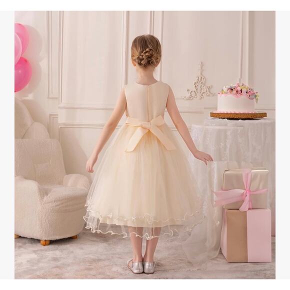 Flower Girl Dress Formal Dress Floral Embroidered Tulle Satin Dress Size 8-9 - Picture 6 of 7